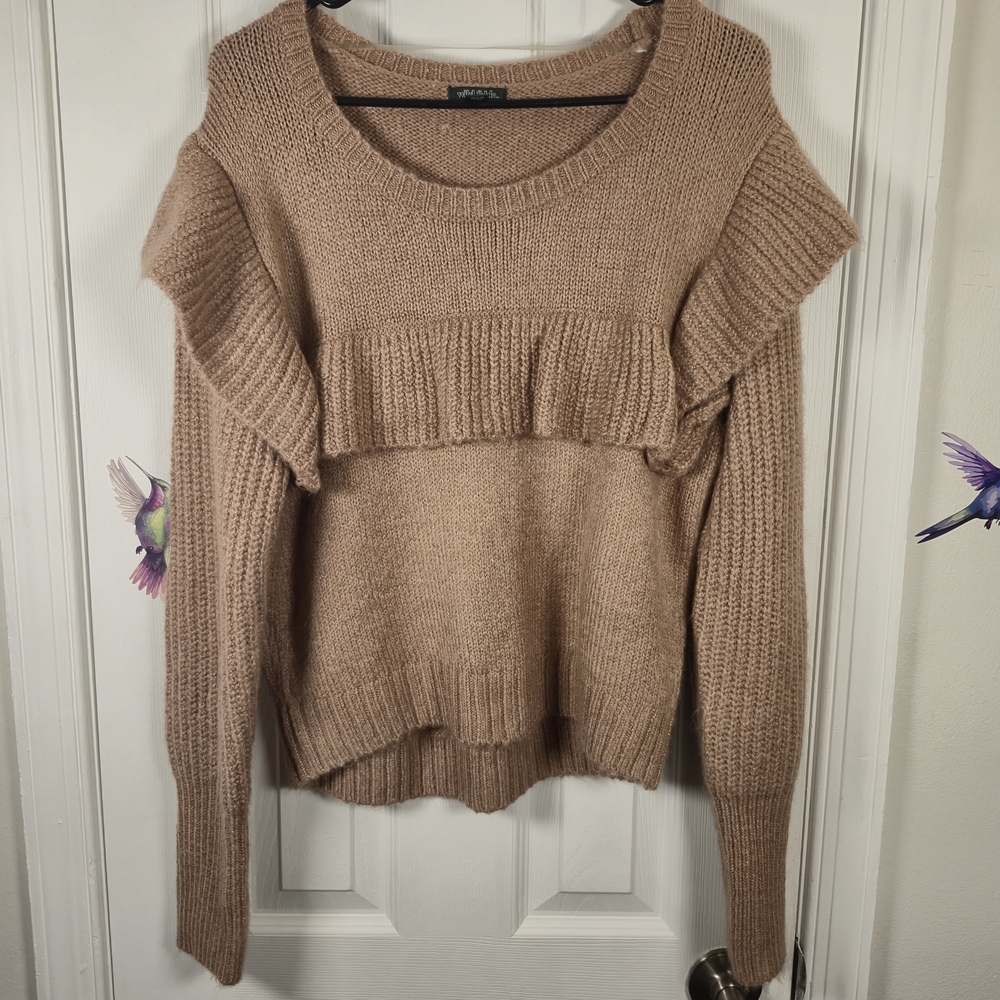 Wild Fable Camel Ruffle Knit Sweater M Cozy Cottagecore Coquette Pullover